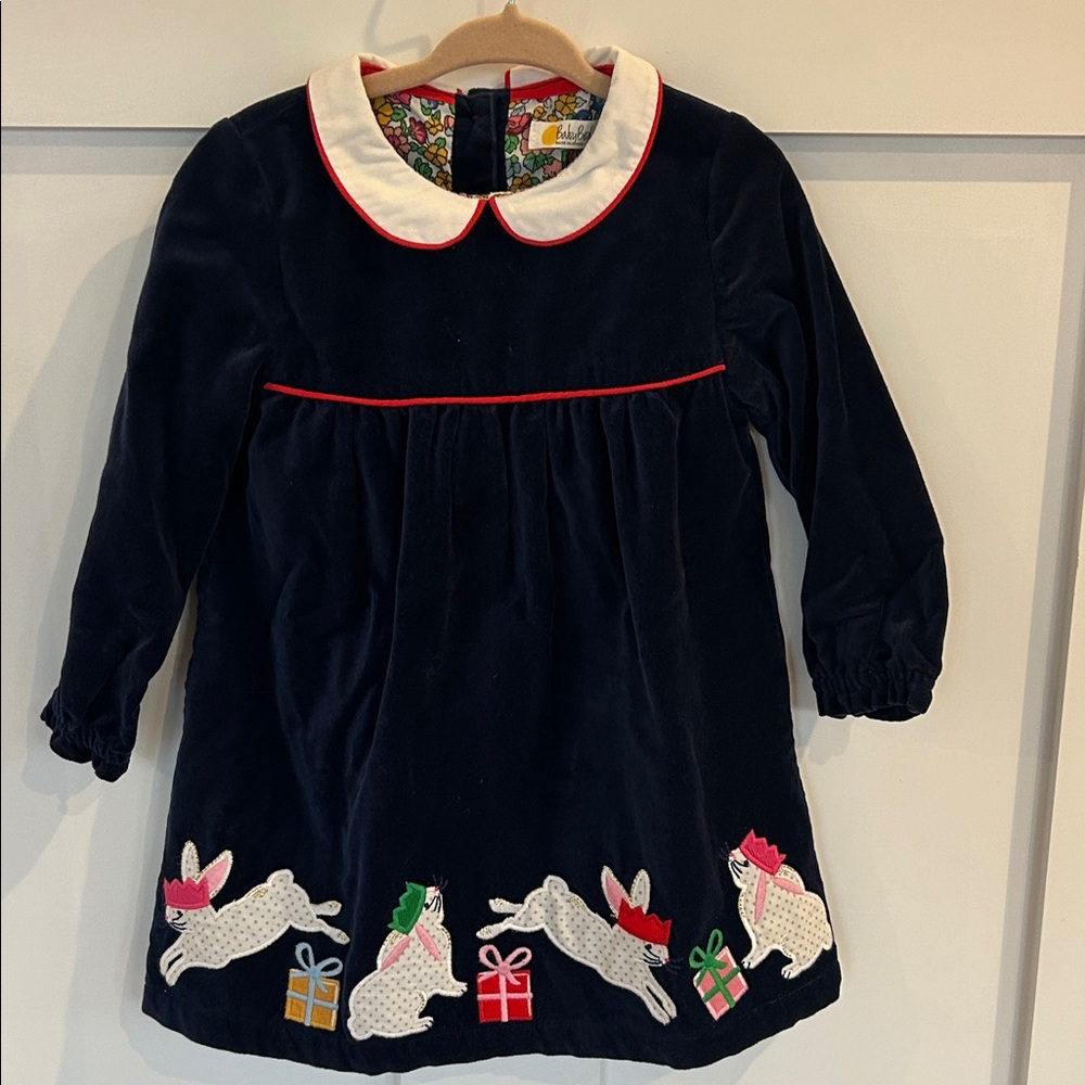Baby Boden Floral Dress with Red Trim